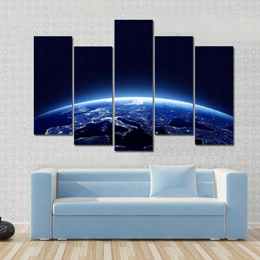 Earth At Night Canvas Wall Art-5 Pop-Gallery Wrap-47" x 32"-Tiaracle