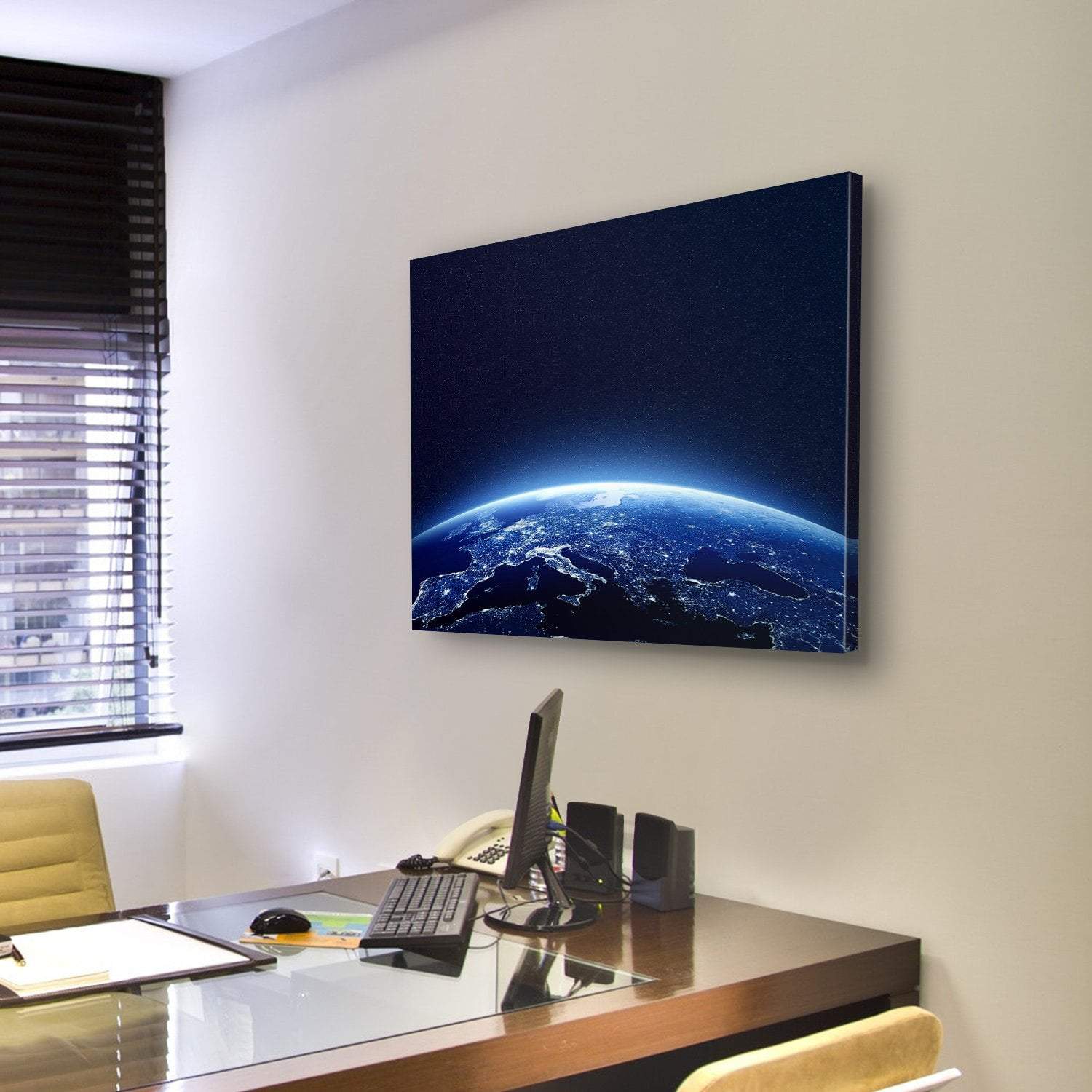 Earth At Night Canvas Wall Art-3 Horizontal-Gallery Wrap-25" x 16"-Tiaracle