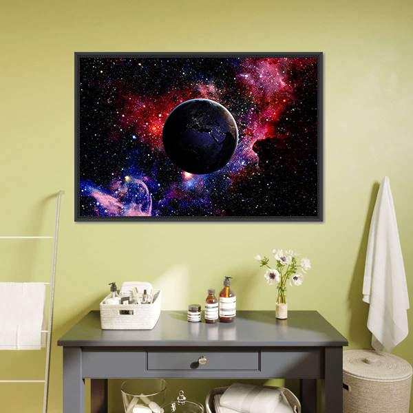 Earth From Galaxy Panoramic Canvas Wall Art-1 Piece-36" x 12"-Tiaracle
