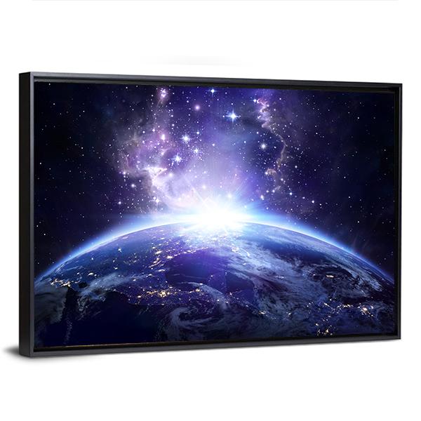Earth From Milky Way Canvas Wall Art-3 Horizontal-Gallery Wrap-25" x 16"-Tiaracle