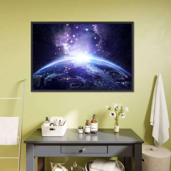Earth From Milky Way Canvas Wall Art-3 Horizontal-Gallery Wrap-25" x 16"-Tiaracle