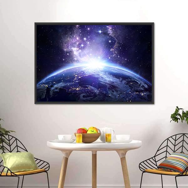 Earth From Milky Way Canvas Wall Art-1 Piece-Floating Frame-24" x 16"-Tiaracle