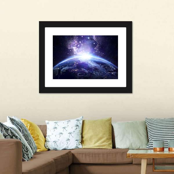 Earth From Milky Way Canvas Wall Art-1 Piece-Framed Print-20" x 16"-Tiaracle
