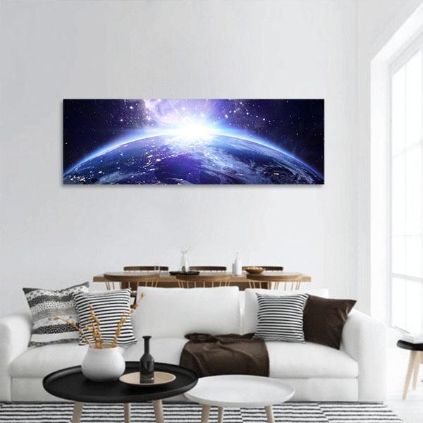 Earth From Milky Way Panoramic Canvas Wall Art-3 Piece-25" x 08"-Tiaracle