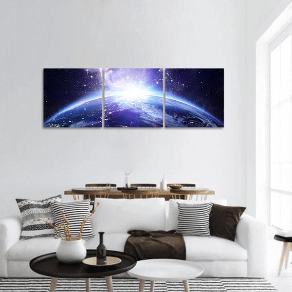 Earth From Milky Way Panoramic Canvas Wall Art-3 Piece-25" x 08"-Tiaracle
