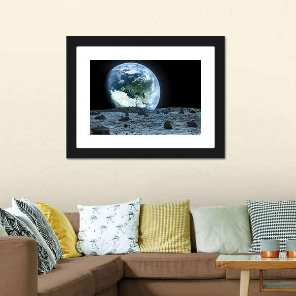 Earth From Moon Canvas Wall Art-1 Piece-Framed Print-20" x 16"-Tiaracle