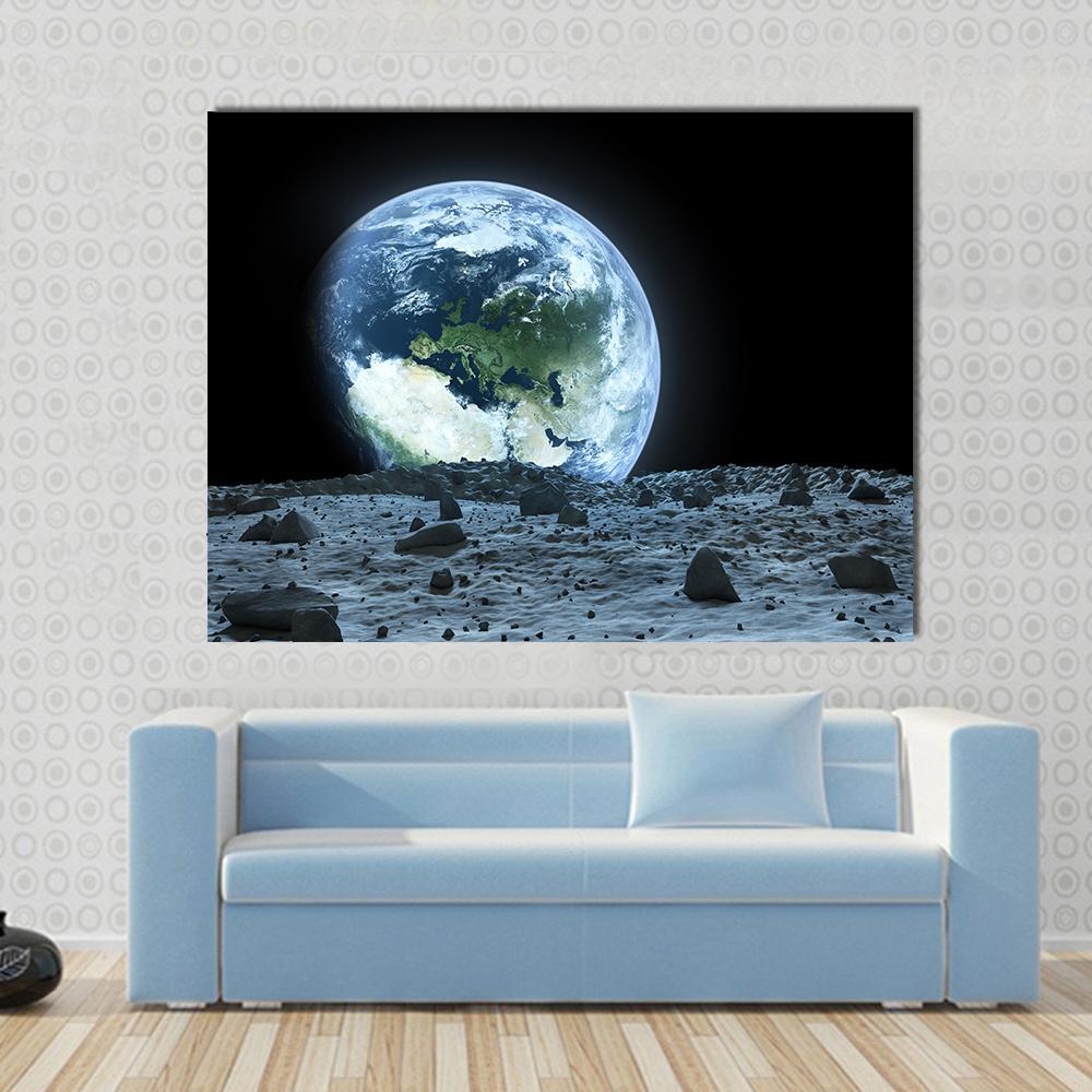 Earth From Moon Canvas Wall Art-1 Piece-Gallery Wrap-48" x 32"-Tiaracle