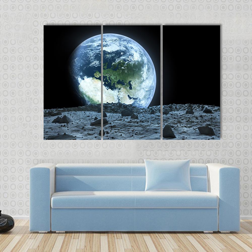 Earth From Moon Canvas Wall Art-3 Horizontal-Gallery Wrap-37" x 24"-Tiaracle