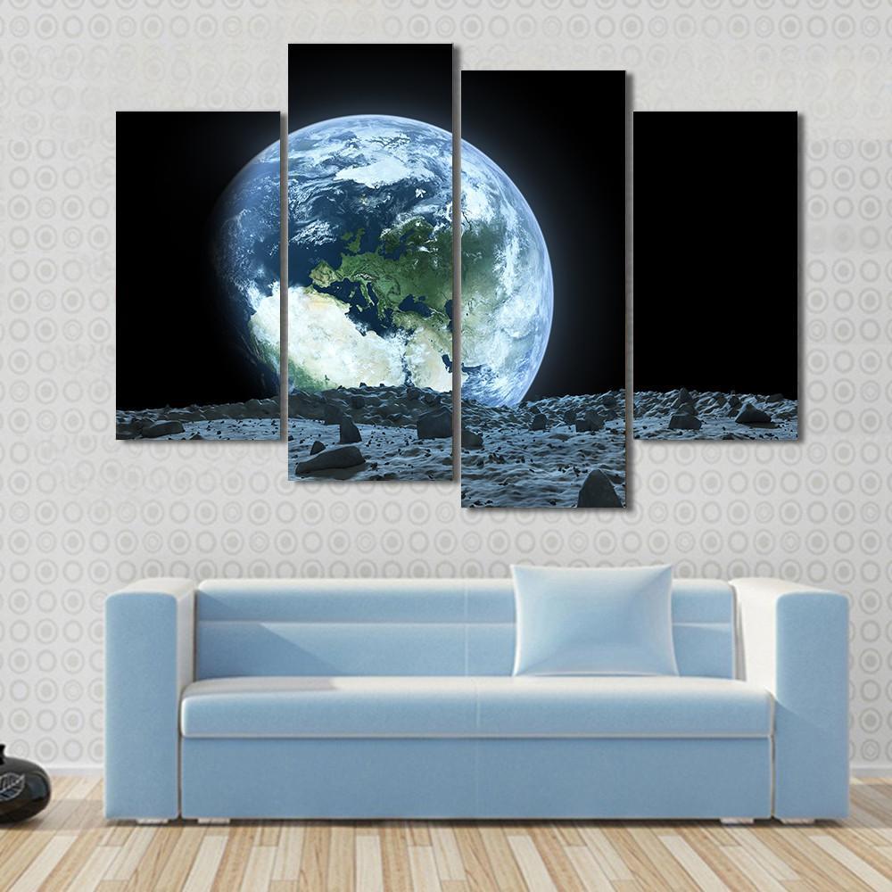 Earth From Moon Canvas Wall Art-4 Pop-Gallery Wrap-50" x 32"-Tiaracle