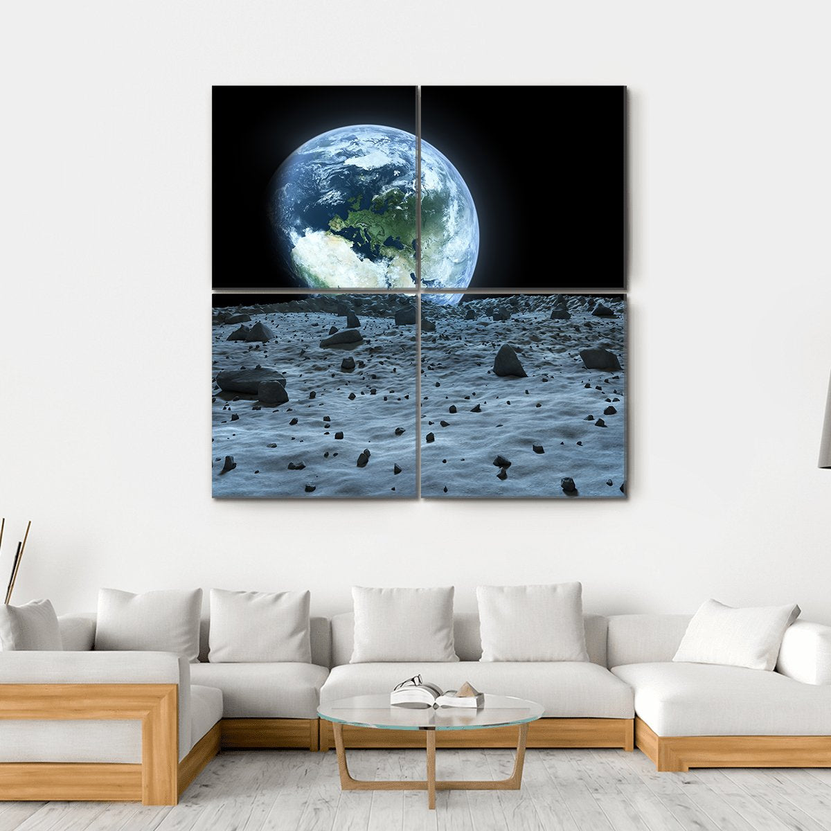 Earth From Moon Canvas Wall Art-4 Square-Gallery Wrap-17" x 17"-Tiaracle