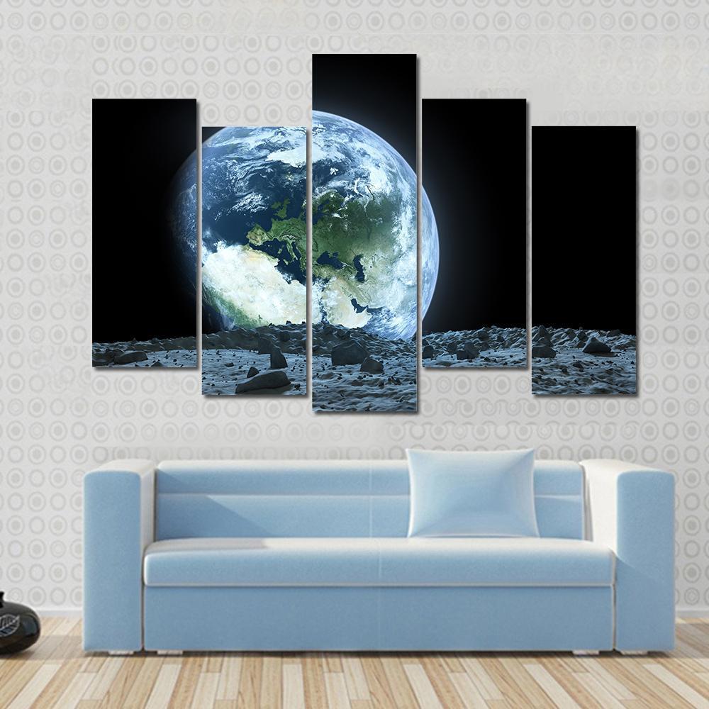 Earth From Moon Canvas Wall Art-5 Pop-Gallery Wrap-47" x 32"-Tiaracle