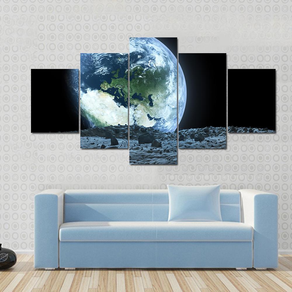 Earth From Moon Canvas Wall Art-5 Star-Gallery Wrap-62" x 32"-Tiaracle