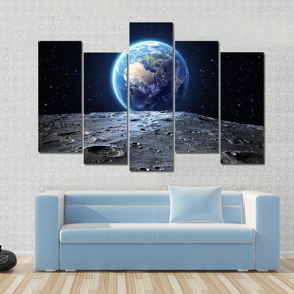 Earth From Moon Surface Canvas Wall Art-5 Pop-Gallery Wrap-47" x 32"-Tiaracle