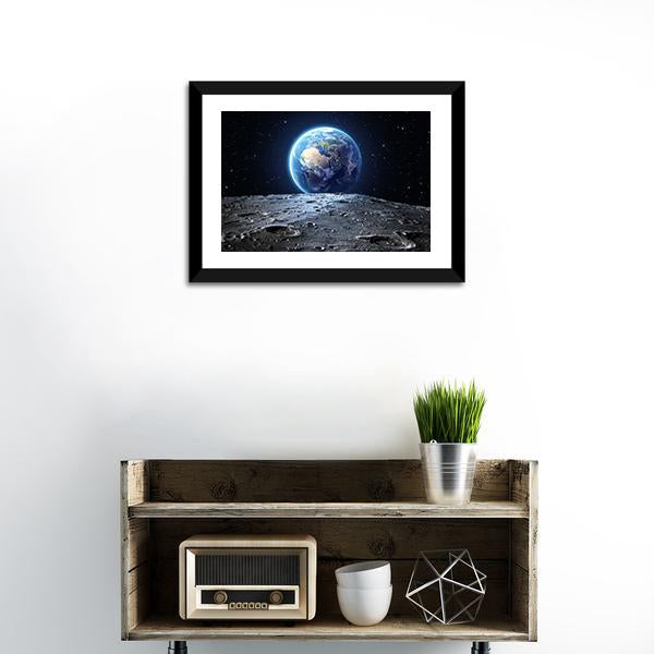 Earth From Moon Surface Canvas Wall Art-1 Piece-Framed Print-20" x 16"-Tiaracle