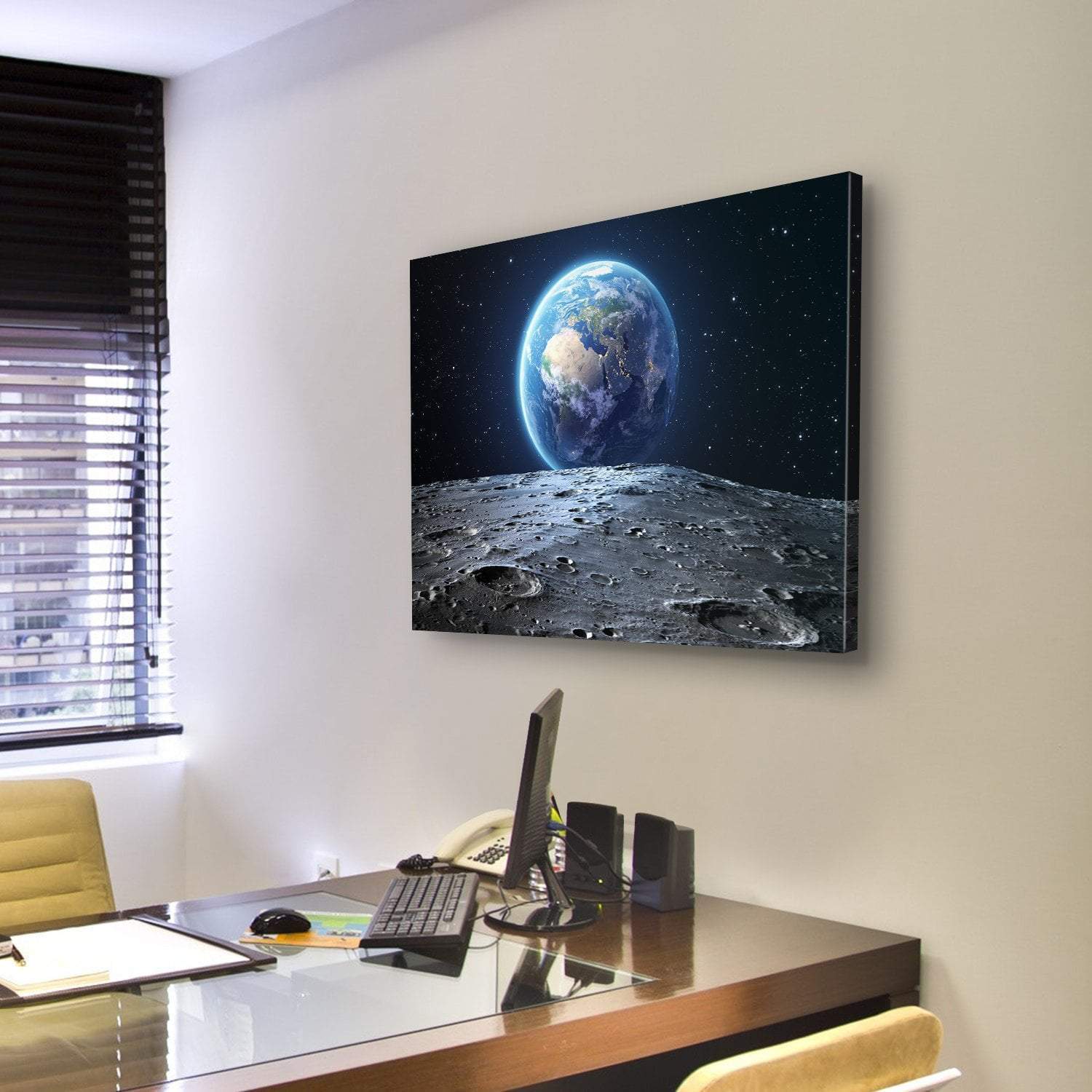 Earth From Moon Surface Canvas Wall Art-5 Pop-Gallery Wrap-47" x 32"-Tiaracle