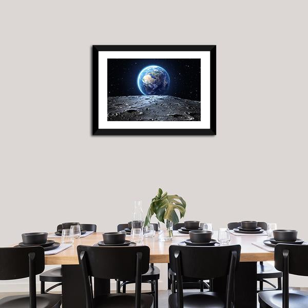 Earth From Moon Surface Panoramic Canvas Wall Art-1 Piece-36" x 12"-Tiaracle