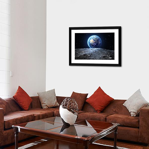 Earth From Moon Surface Panoramic Canvas Wall Art-1 Piece-36" x 12"-Tiaracle