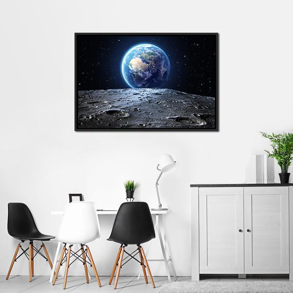 Earth From Moon Surface Vertical Canvas Wall Art-3 Vertical-Gallery Wrap-12" x 25"-Tiaracle