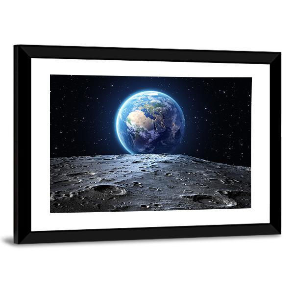 Earth From Moon Surface Vertical Canvas Wall Art-3 Vertical-Gallery Wrap-12" x 25"-Tiaracle