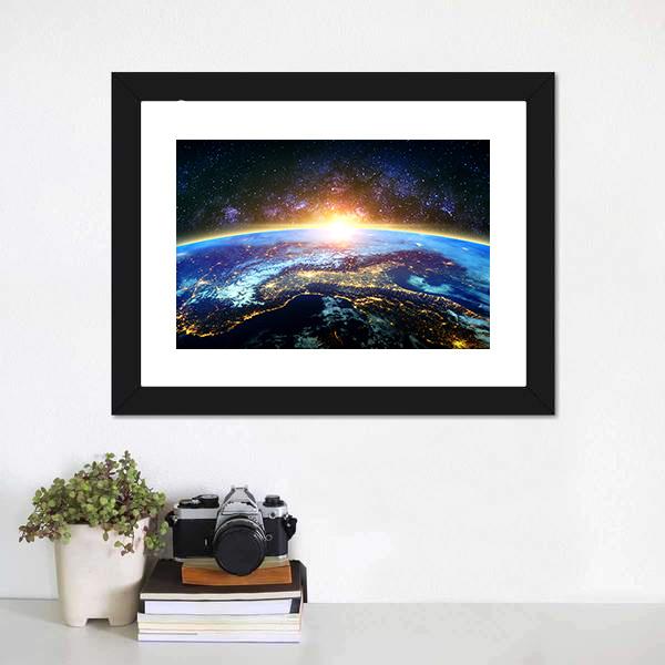 Earth &amp; Galaxy View Panoramic Canvas Wall Art-1 Piece-36" x 12"-Tiaracle