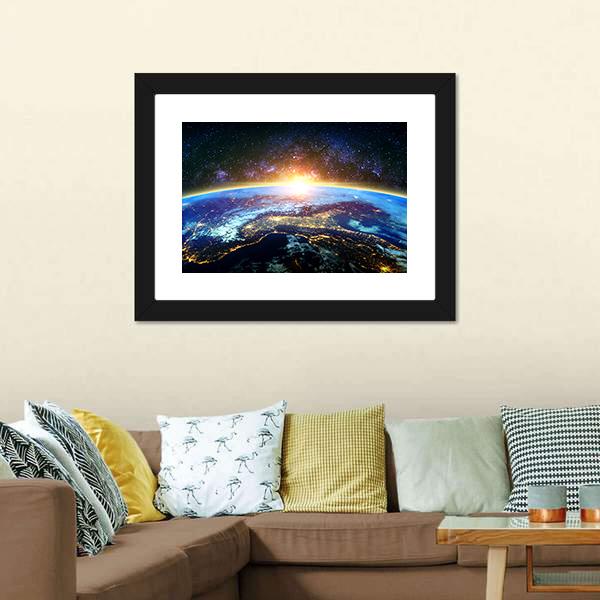 Earth &amp; Galaxy View Panoramic Canvas Wall Art-1 Piece-36" x 12"-Tiaracle