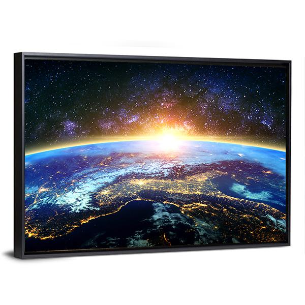 Earth &amp; Galaxy View Panoramic Canvas Wall Art-1 Piece-36" x 12"-Tiaracle
