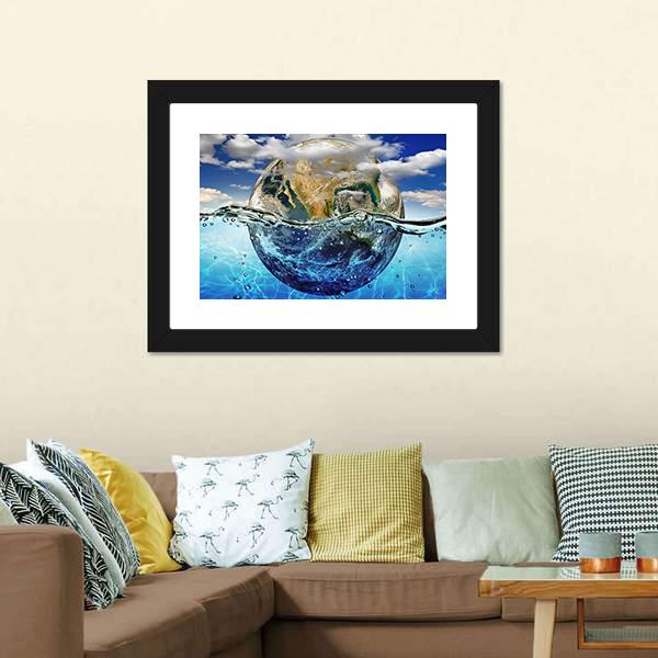 Earth Immersed In Water Canvas Wall Art-1 Piece-Framed Print-20" x 16"-Tiaracle