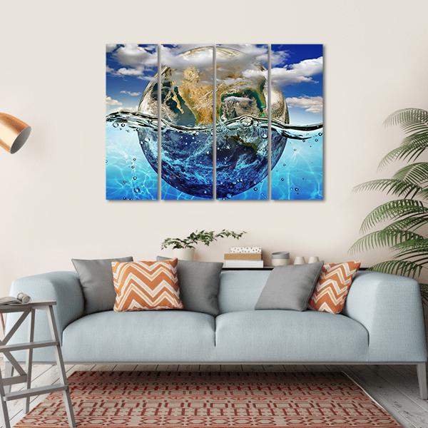 Earth Immersed In Water Canvas Wall Art-4 Horizontal-Gallery Wrap-34" x 24"-Tiaracle