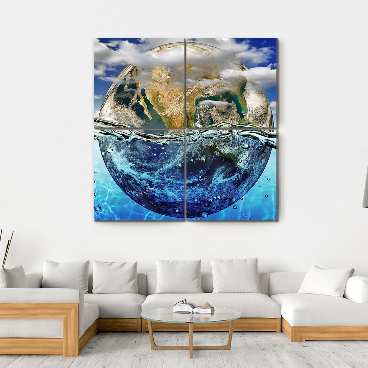 Earth Immersed In Water Canvas Wall Art-4 Square-Gallery Wrap-17" x 17"-Tiaracle
