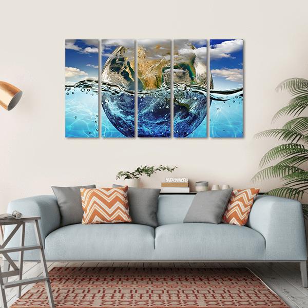 Earth Immersed In Water Canvas Wall Art-5 Horizontal-Gallery Wrap-22" x 12"-Tiaracle