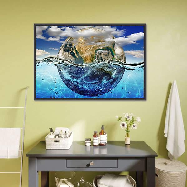 Earth Immersed In Water Canvas Wall Art-5 Horizontal-Gallery Wrap-22" x 12"-Tiaracle