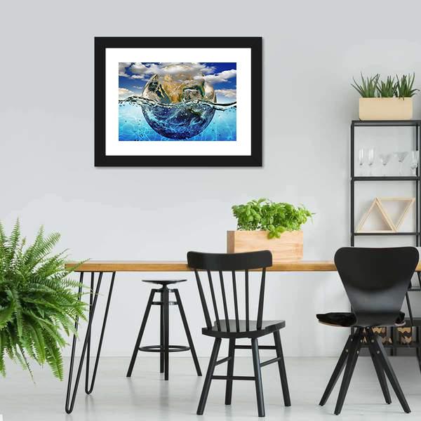 Earth Immersed In Water Canvas Wall Art-5 Horizontal-Gallery Wrap-22" x 12"-Tiaracle