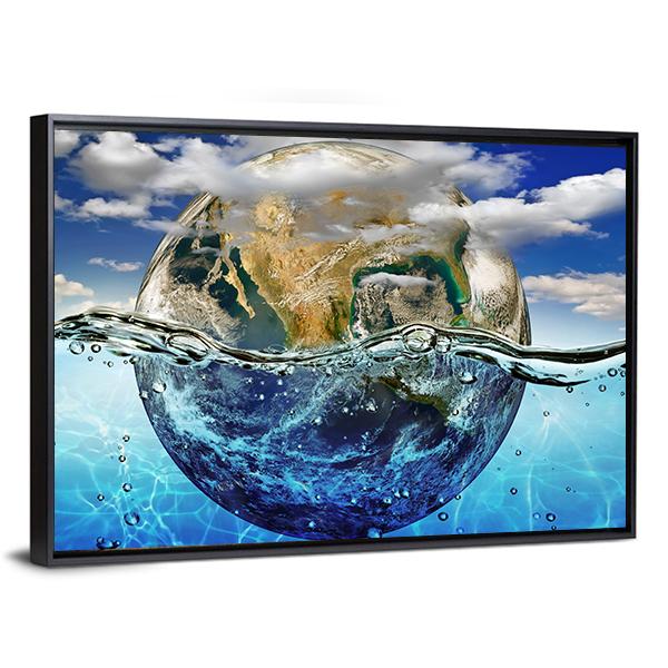 Earth Immersed In Water Canvas Wall Art-5 Horizontal-Gallery Wrap-22" x 12"-Tiaracle