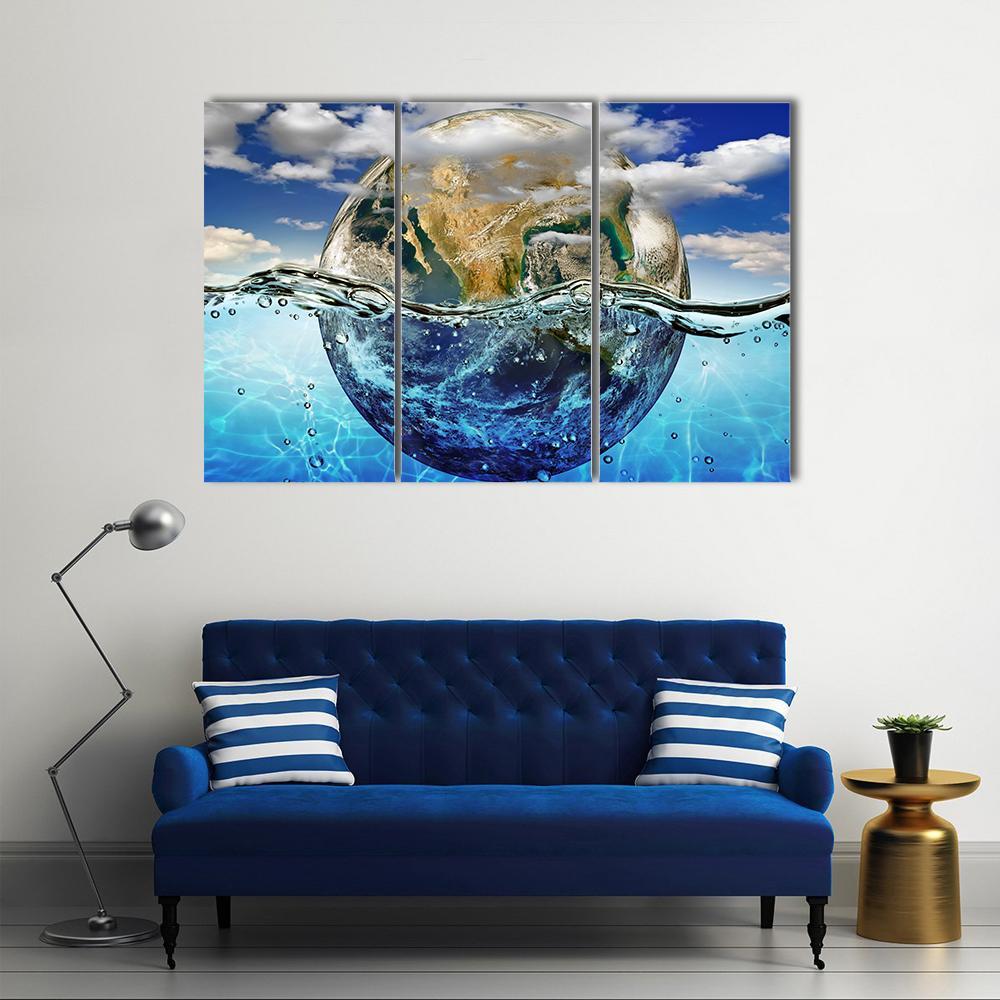Earth Immersed In Water Canvas Wall Art-3 Horizontal-Gallery Wrap-37" x 24"-Tiaracle