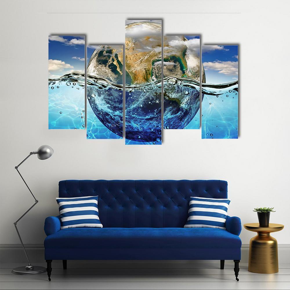 Earth Immersed In Water Canvas Wall Art-5 Pop-Gallery Wrap-47" x 32"-Tiaracle