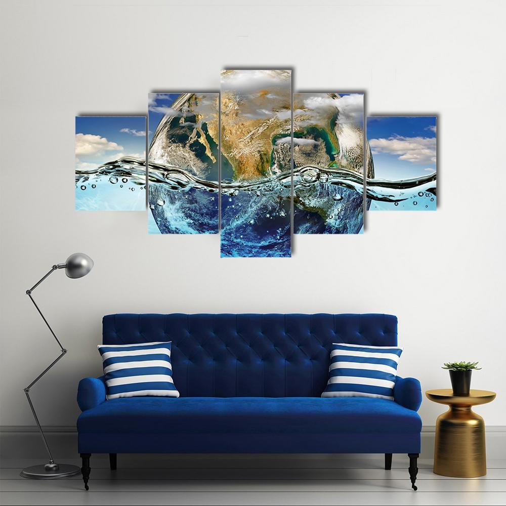 Earth Immersed In Water Canvas Wall Art-5 Star-Gallery Wrap-62" x 32"-Tiaracle