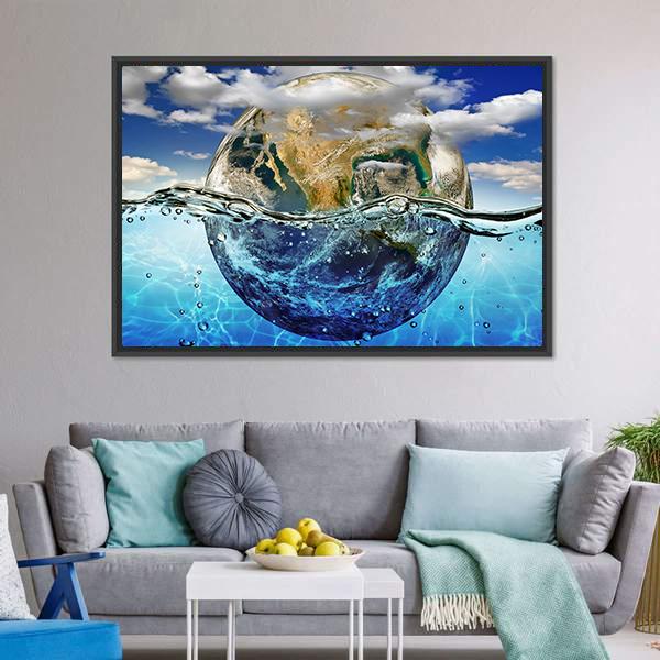Earth Immersed In Water Canvas Wall Art-3 Horizontal-Gallery Wrap-25" x 16"-Tiaracle