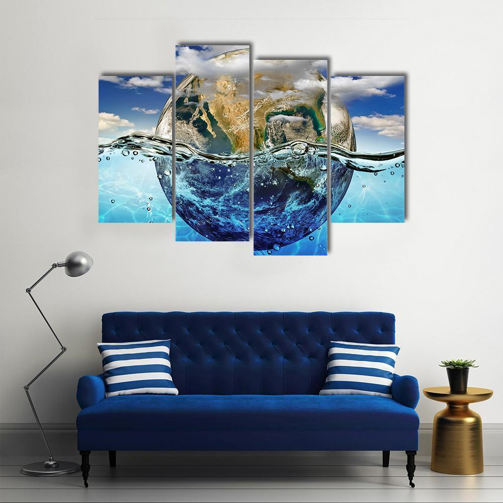 Earth Immersed In Water Canvas Wall Art-3 Horizontal-Gallery Wrap-25" x 16"-Tiaracle