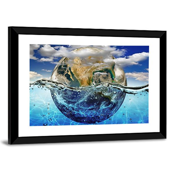 Earth Immersed In Water Canvas Wall Art-3 Horizontal-Gallery Wrap-25" x 16"-Tiaracle