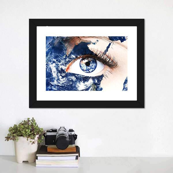 Earth In Human Eye Canvas Wall Art-1 Piece-Framed Print-20" x 16"-Tiaracle