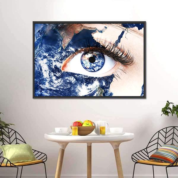 Earth In Human Eye Canvas Wall Art-3 Horizontal-Gallery Wrap-25" x 16"-Tiaracle