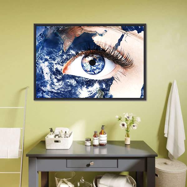 Earth In Human Eye Canvas Wall Art-3 Horizontal-Gallery Wrap-25" x 16"-Tiaracle