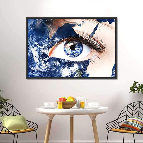 Earth In Human Eye Canvas Wall Art-3 Horizontal-Gallery Wrap-25" x 16"-Tiaracle