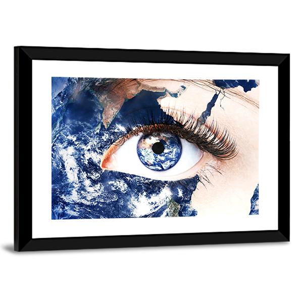 Earth In Human Eye Canvas Wall Art-3 Horizontal-Gallery Wrap-25" x 16"-Tiaracle