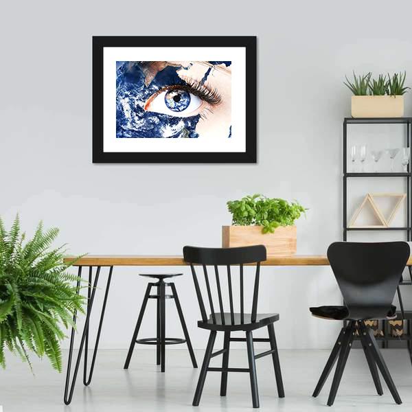 Earth In Human Eye Canvas Wall Art-3 Horizontal-Gallery Wrap-25" x 16"-Tiaracle
