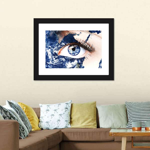 Earth In Human Eye Canvas Wall Art-3 Horizontal-Gallery Wrap-25" x 16"-Tiaracle