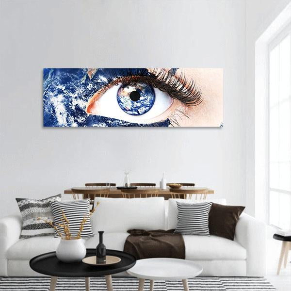 Earth In Human Eye Panoramic Canvas Wall Art-3 Piece-25" x 08"-Tiaracle