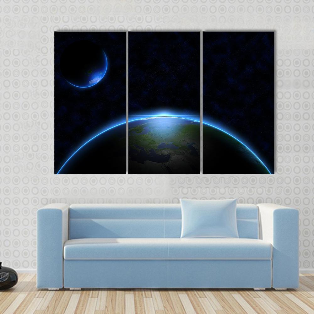 Earth In Space Canvas Wall Art-5 Pop-Gallery Wrap-47" x 32"-Tiaracle