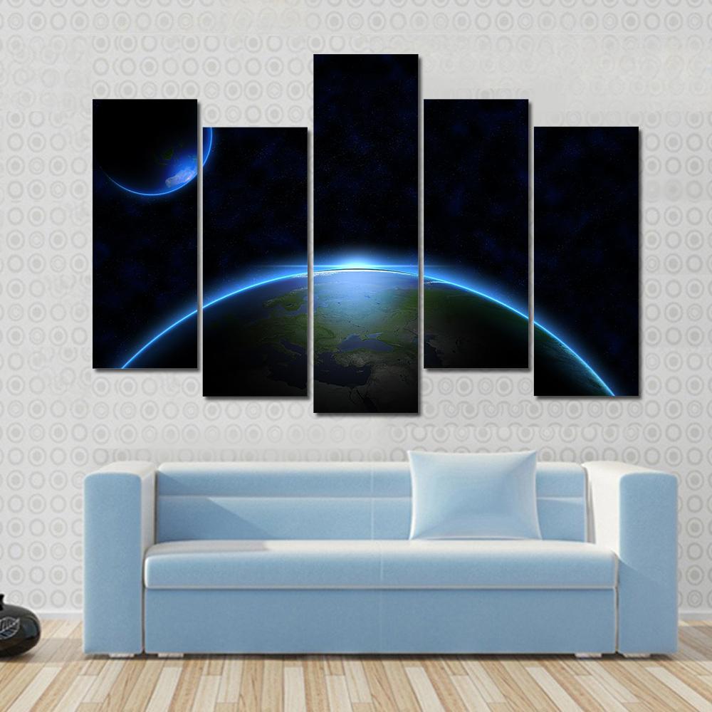 Earth In Space Canvas Wall Art-5 Pop-Gallery Wrap-47" x 32"-Tiaracle