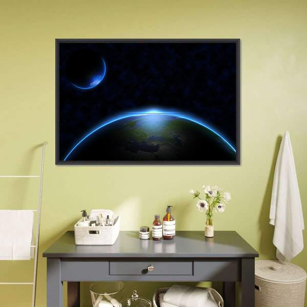 Earth In Space Canvas Wall Art-3 Horizontal-Gallery Wrap-25" x 16"-Tiaracle